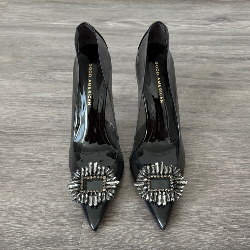 Good American Cinder-F*CKING-RELLA Jeweled Pump In Light Smoke Size 9.5